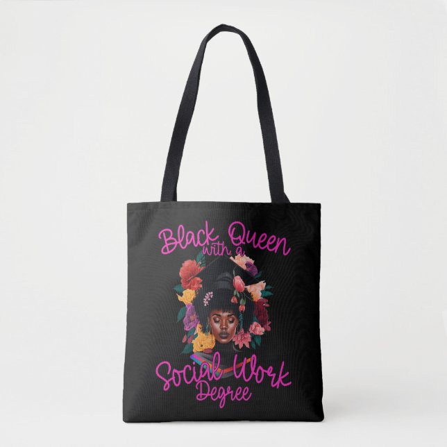 Black Queen Social Work Worker Degree Graduation Tote Bag (Front)