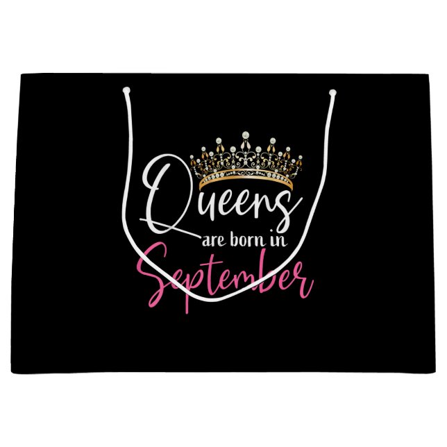 Black Queens are Born in September Women Birthday Large Gift Bag (Front)