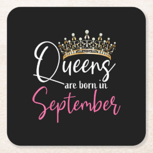 Black Queens are Born in September Women Birthday Square Paper Coaster