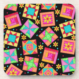 Black Quilt Block Art Cork Coaster