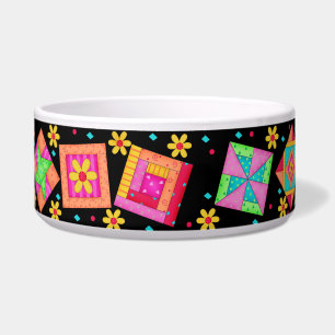 Black Quilt Block Dog Food Bowl