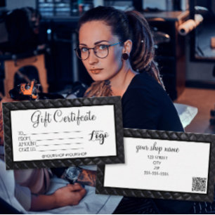 Black quilted Business gift certificate marketing