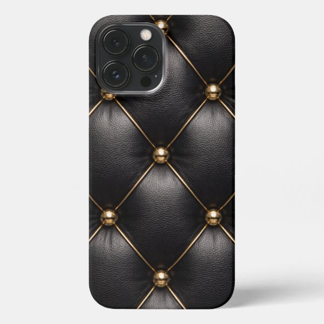 Black Quilted Leather & Gold Studs Phone Case (Back)