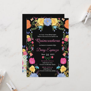 Black Quinceañera Invitation multi color, flowers