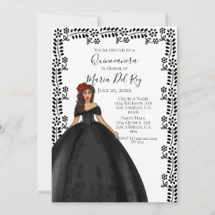 Black Quinceanera Dress  Invitation