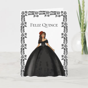 Black Quinceañera Fashion Illustration Birthday Card