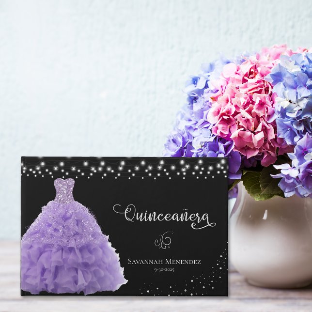 Black Quinceanera Lt Purple Gown Lights Photo Guest Book (Creator Uploaded)