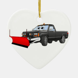 Black R Snowplow Pick Up Cartoon Ceramic Tree Decoration