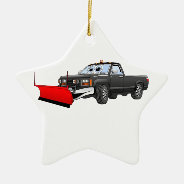 Black R Snowplow Pick Up Cartoon Ceramic Tree Decoration (Front)