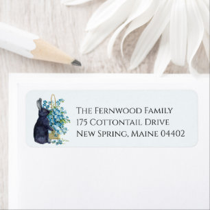 Black Rabbit Blue Forget me not Flower Easter     