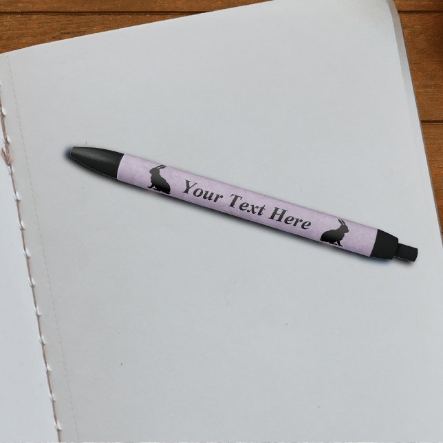 Black Rabbit Silhouette Easter Bunny Black Ink Pen (Two black silhouette Easter rabbits sitting on pretty purple writing pen.)