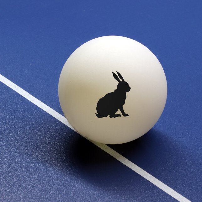 Black Rabbit Silhouette Easter Bunny Ping Pong Ball (Black sitting rabbit, side profile in silhouette form on white ping pong ball.)