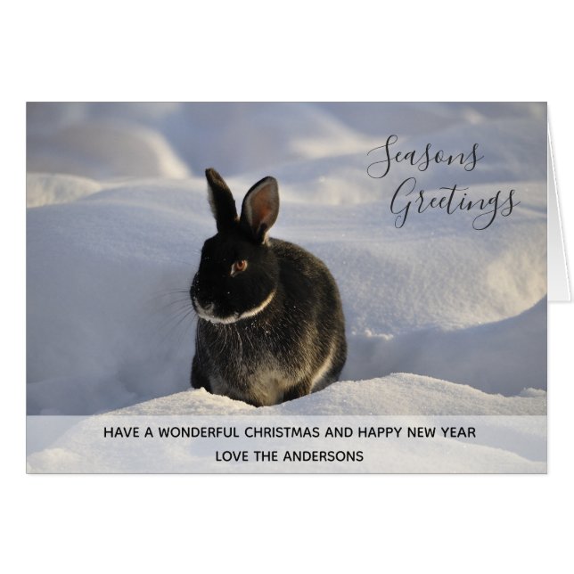 Black Rabbit Winter Snow Xmas Photo Personalised (Front Horizontal)
