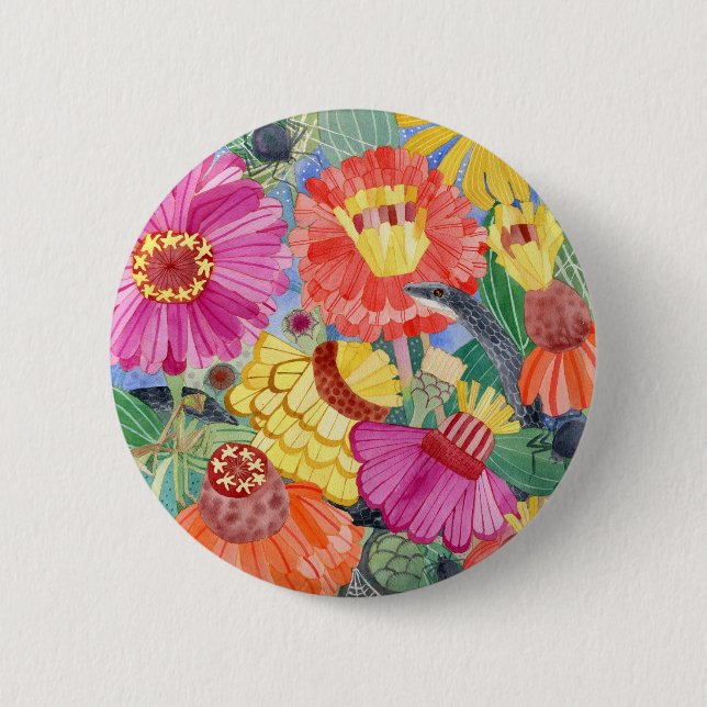 Black Racer and Zinnias button (Front)