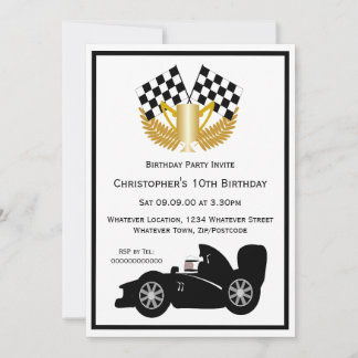 Black Racing Car Birthday Party Invitation