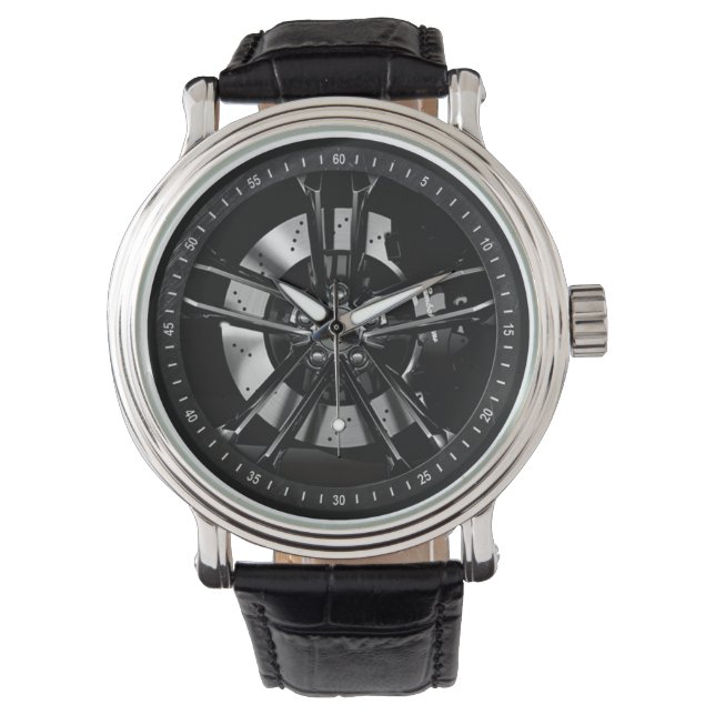 Black Racing Rim Car Wheels Watch (Front)