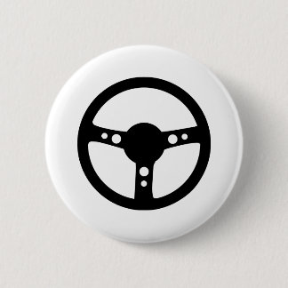 black racing steering wheel icon 6 cm round badge