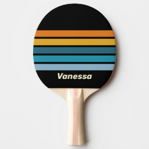 Black Rainbow Across Striping with Name Ping Pong Paddle