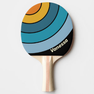Black Rainbow Circle Stripe with Name Ping Pong Paddle
