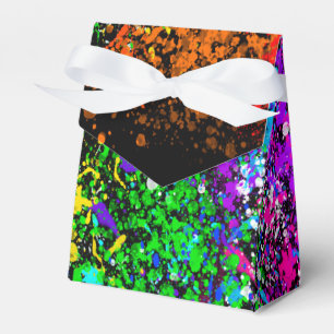 Black Rainbow Colour Paint Splatter Birthday Party Favour Box