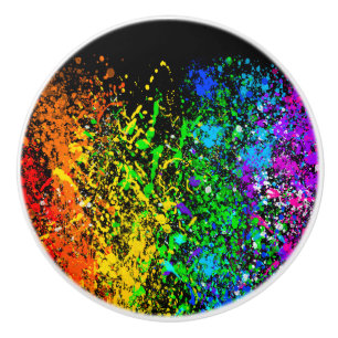 Black Rainbow Colour Paint Splatter Colourful Ceramic Knob