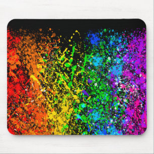 Black Rainbow Colour Paint Splatter Colourful Mouse Mat