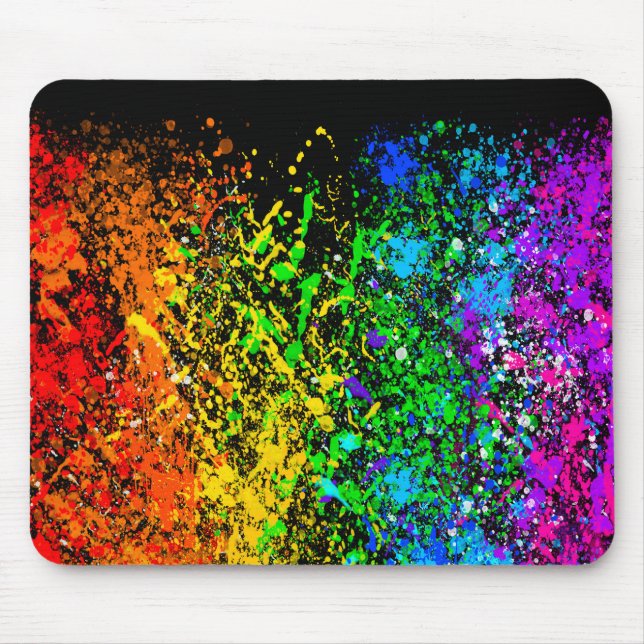 Black Rainbow Colour Paint Splatter Colourful Mouse Mat (Front)