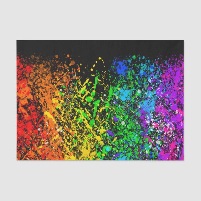 Black Rainbow Colour Paint Splatter Colourful Tissue Paper (Front)