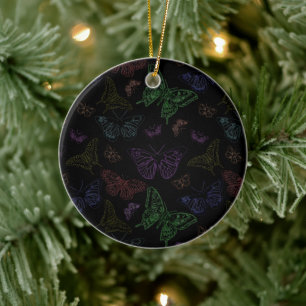Black & Rainbow Coloured Butterflies Flying Ceramic Tree Decoration