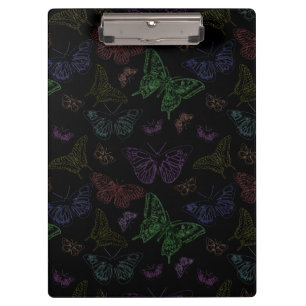 Black & Rainbow Coloured Butterflies Flying Clipboard