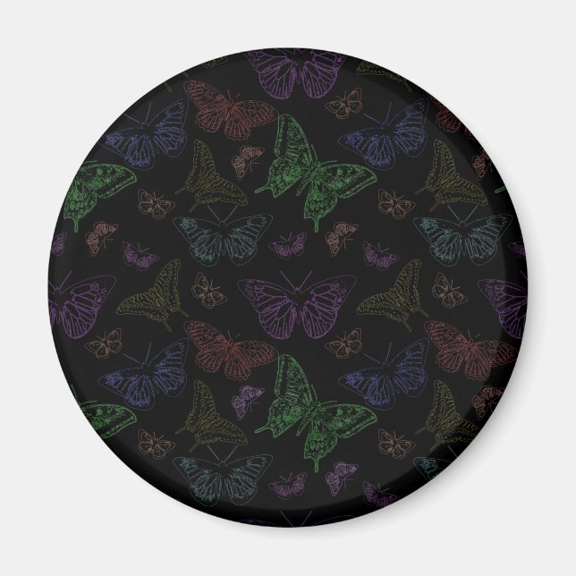 Black & Rainbow Coloured Butterflies Flying Magnet (Front)