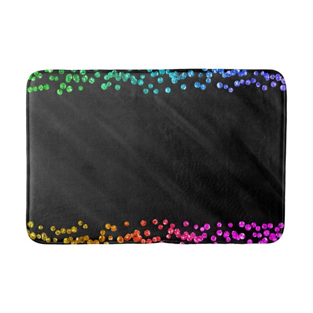 Black Rainbow Confetti Dots Bath Mat (Front)