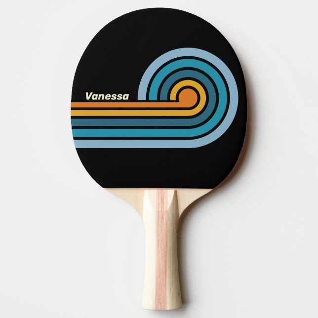 Black Rainbow Curl Stripes with Name Ping Pong Paddle (Back)