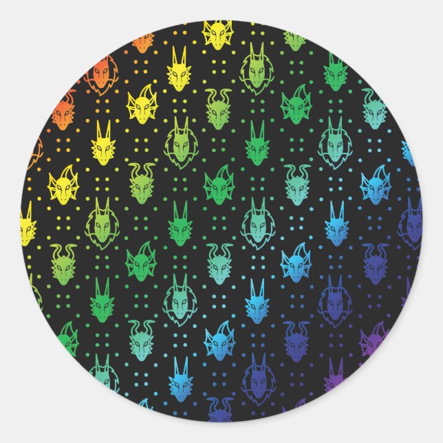 Black Rainbow Fantasy Dragon Dot Pattern Classic Round Sticker (Front)