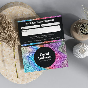 Black & Rainbow Glitter Glam Hair Salon Appointment Card