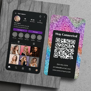 Black & Rainbow Glitter Instagram Hairdresser Business Card