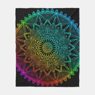 Black Rainbow Mandala Poster Fleece Blanket