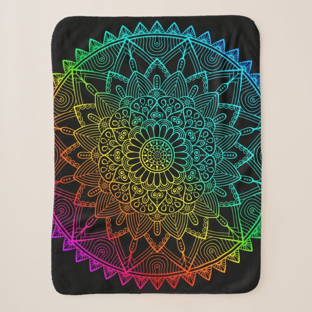 Black Rainbow Mandala Poster Sherpa Blanket (Front)