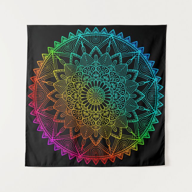 Black Rainbow Mandala Poster Tapestry (Front)