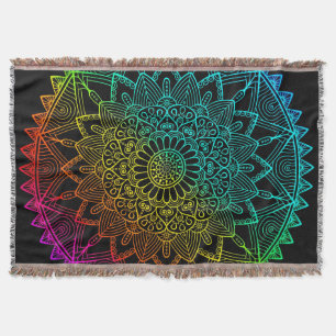 Black Rainbow Mandala Poster Throw Blanket