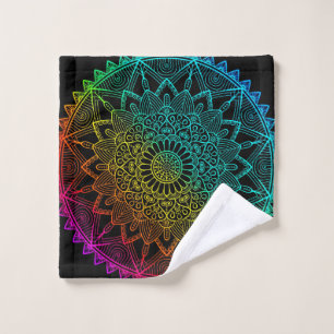 Black Rainbow Mandala Poster Wash Cloth
