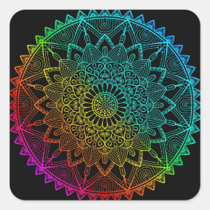 Black Rainbow Mandala Square Sticker
