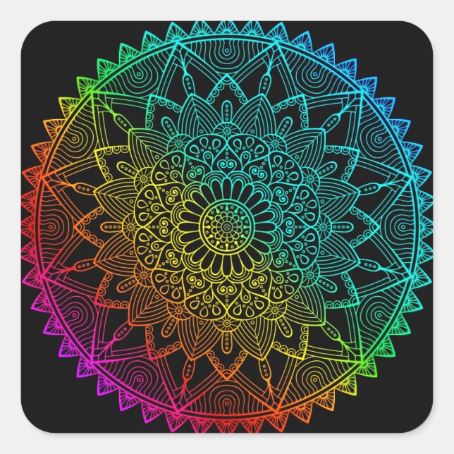 Black Rainbow Mandala Square Sticker (Front)