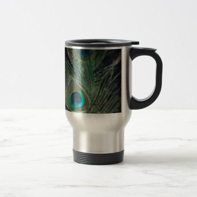 Black Rainbow Peacock Travel Mug (Right)