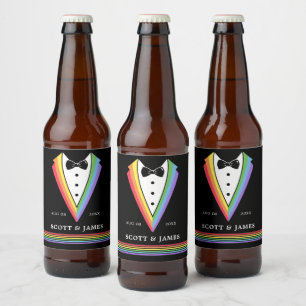 Black Rainbow Personalised Groomsmen Gay Pride  Beer Bottle Label