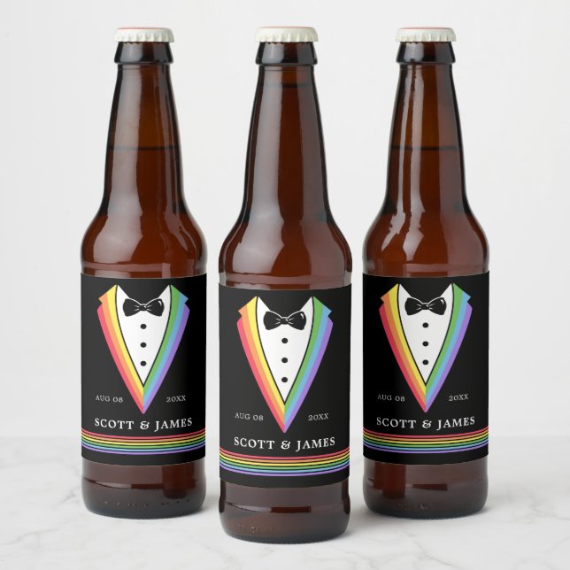 Black Rainbow Personalised Groomsmen Gay Pride  Beer Bottle Label (Bottles)