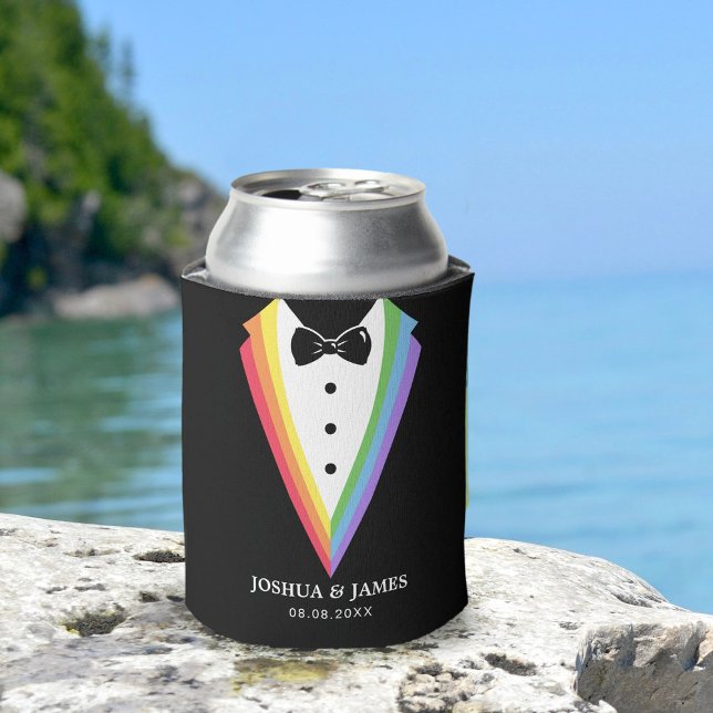 Black Rainbow Personalised Groomsmen Gay Pride Can Cooler (Creator Uploaded)