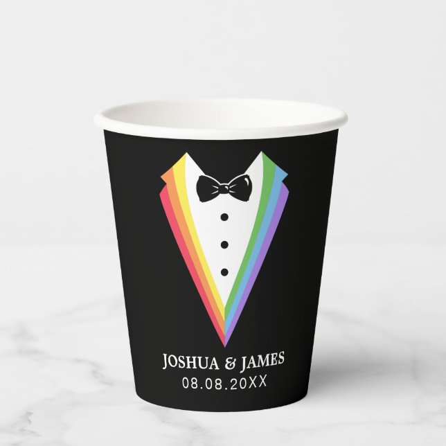 Black Rainbow Personalised Groomsmen Gay Pride Paper Cups (Front)