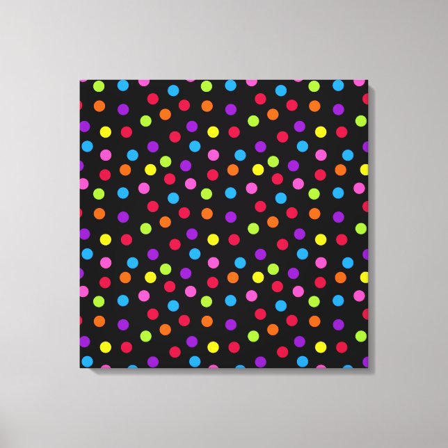 Black Rainbow polka dots Multi Colour Canvas Print (Front)
