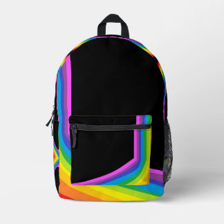 Black Rainbow Print Backpack Colourful Knapsack